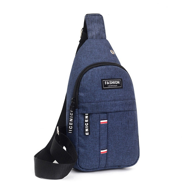 Men Chest Bags Casual Waist Bags USB Charging Earphones Cable Hole Crossbody Bags Shoulder Nylon Waist Packs Sling Bag