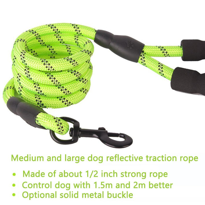 Large Dog Reflective Rope Durable Large Dog Leash Walking Big Dog Collar Strengthen Traction Harness Round Nylon Medium Dog Lead
